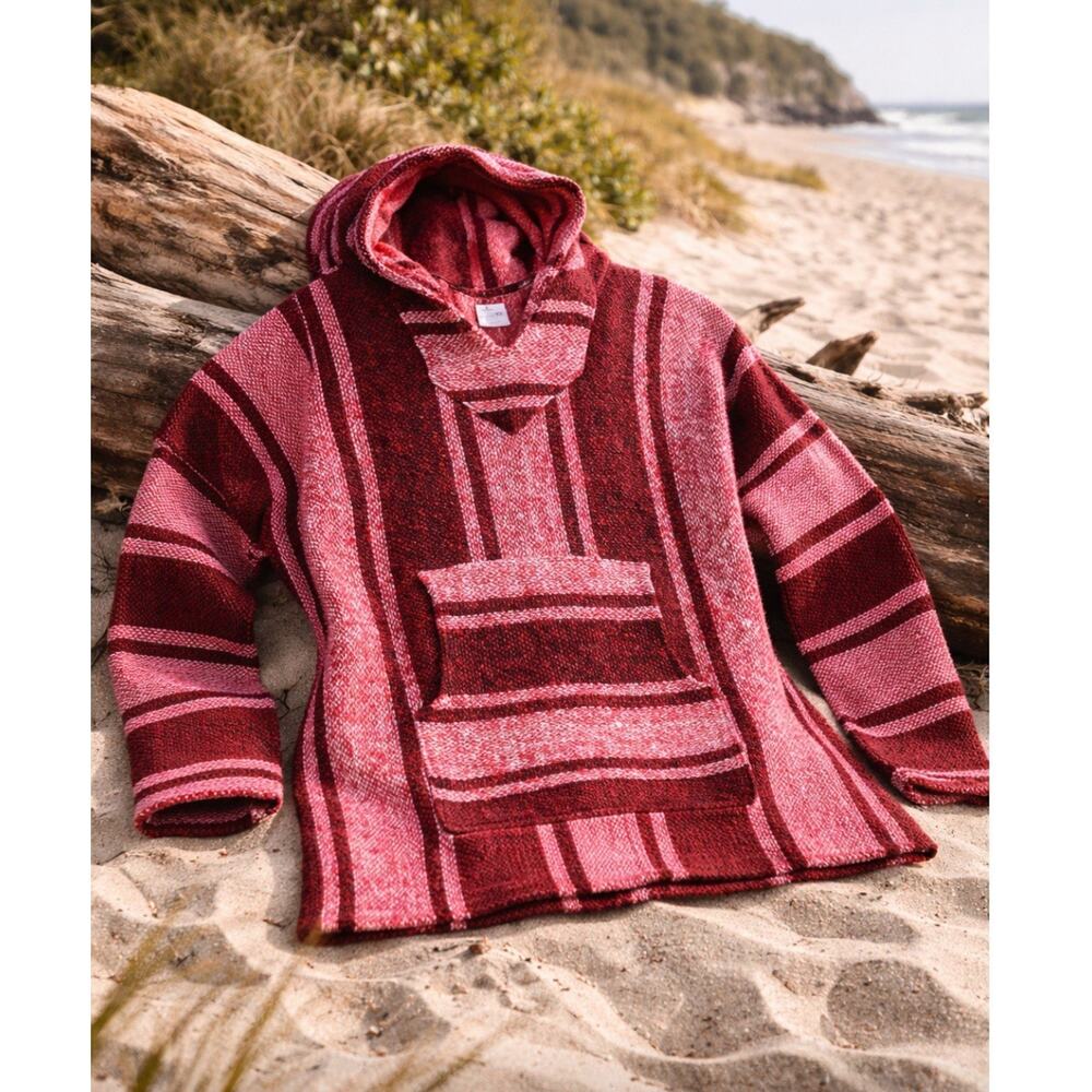 Artesanías Cuamatzi Baja Hoodie XXL Mexican Jerga Drug Rug Pullover Red Black - Picture 2 of 10